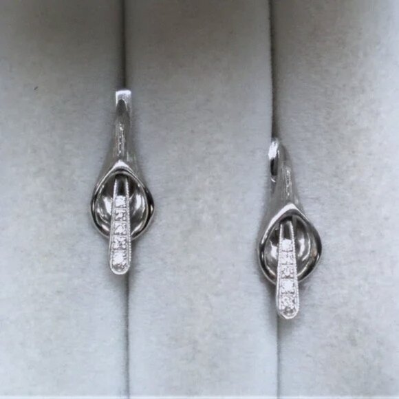 UNIQUE Russian 14K 585 White Gold CZ Cluster Calla Lily Flower Dangle Earrings - Picture 6 of 8